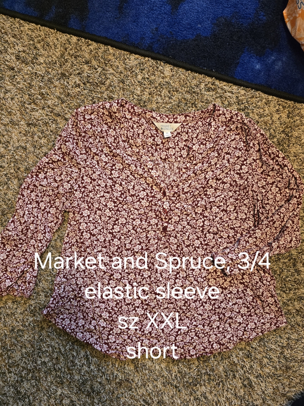 Market & Spruce Burgundy Floral  Blouse